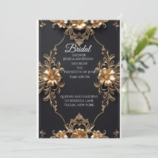 Elegant Black and Guld Blommigt Luxury Design Inbjudningar
