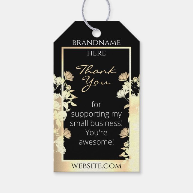 Elegant Black and Guld Blommigt Product Packaging Presentetikett (Framsidan)
