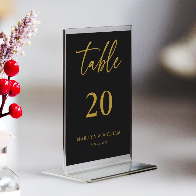 Elegant Black and Guld Bröllop Bordsnummer Card (Elegant Black and Gold Wedding Table Number Card)