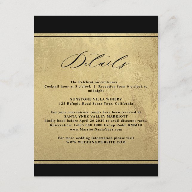 Elegant Black and Guld Bröllop Information Bilaga  (Framsida)