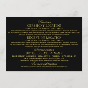 Elegant Black and Guld Bröllop Information Tilläggskort