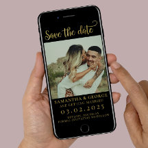Elegant Black and Guld Calligraphy Save the Date