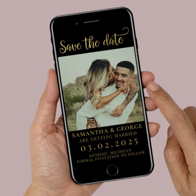 Elegant Black and Guld Calligraphy Save the Date Inbjudningar (Skapare uppladdad)