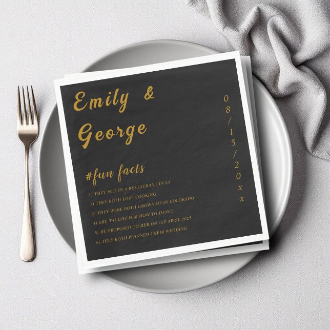 Elegant Black and Guld Classy Roligt Facts Bröllop Pappersservett (Skapare uppladdad)