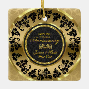 Elegant Black and Guld Damask 50-årsdagen Julgransprydnad Keramik