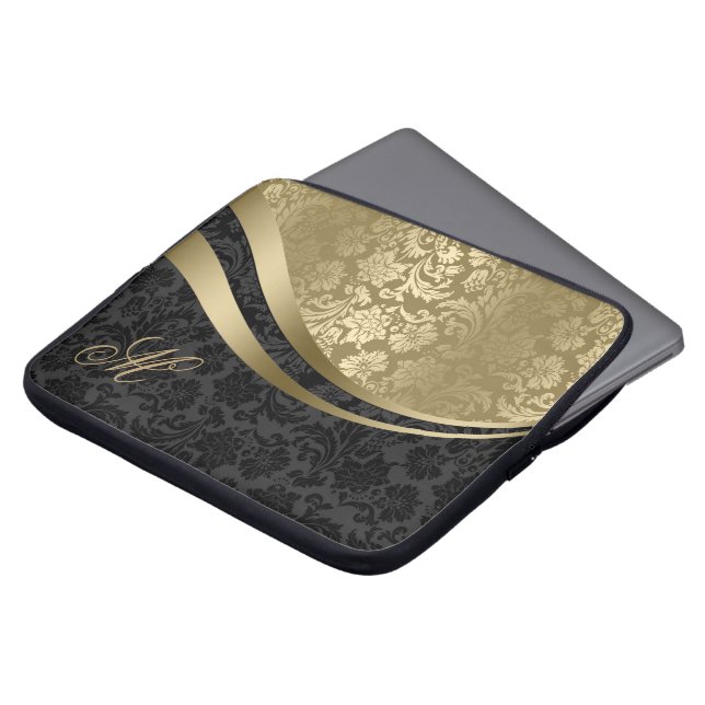 Elegant Black and Guld Damasker Dynamic Rand 2 Laptop Fodral (Framsida topp)