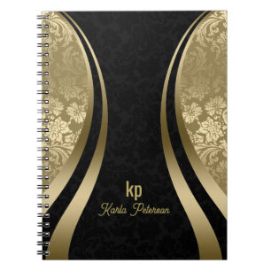 Elegant Black and Guld Damasker Dynamic Rand Anteckningsbok