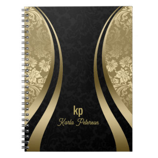Elegant Black and Guld Damasker Dynamic Rand Anteckningsbok