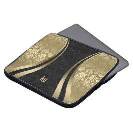 Elegant Black and Guld Damasker Dynamic Rand Laptop Fodral