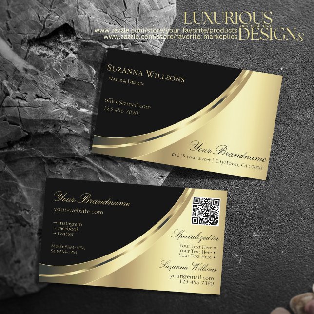 Elegant Black and Guld Decor with QR-Code Luxury Visitkort (Skapare uppladdad)