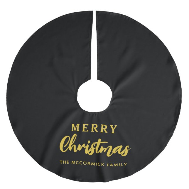 Elegant Black and Guld-familjens Namn-jul Julgransmatta Borstad Polyester (Framsidan)