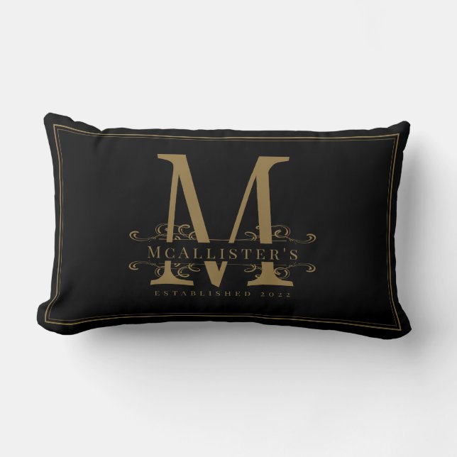 Elegant Black and Guld Family Monogram Establish  Lumbarkudde (Framsida)