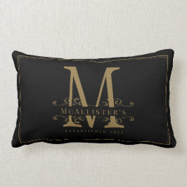 Elegant Black and Guld Family Monogram Establish Lumbarkudde