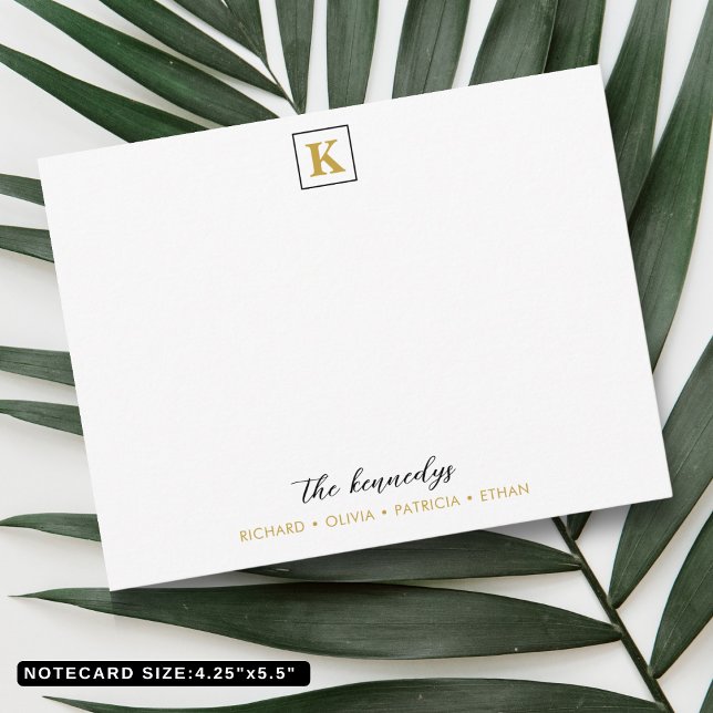 Elegant Black and Guld Family Namn Monogram Anteckningskort (Elegant Black And Gold Family Name Monogram Note Card
)