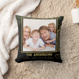 Elegant Black and guld Family namn och foto Kudde