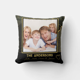 Elegant Black and guld Family namn och foto Kudde