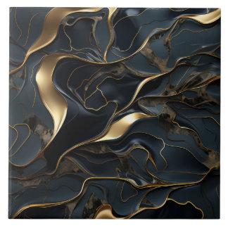 Elegant Black and Guld Fluid Abstrakt Kakelplatta