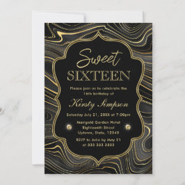 Elegant Black and Guld Geode Strata Sweet 16 Inbjudningar