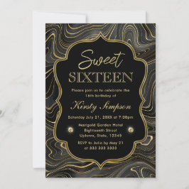 Elegant Black and Guld Geode Strata Sweet 16 Inbjudningar