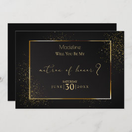 Elegant Black and Guld Glitter Matron of Honor Inbjudningar