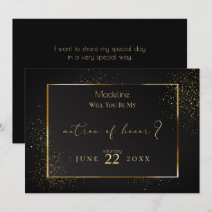 Elegant Black and Guld Glitter Matron of Honor Inbjudningar