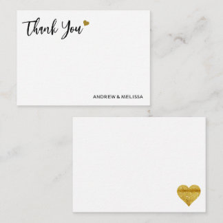 Elegant Black and Guld Heart Bröllop Tack Anteckningskort