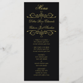 Elegant Black and Guld Heart Flourish Bröllop Menu Meny