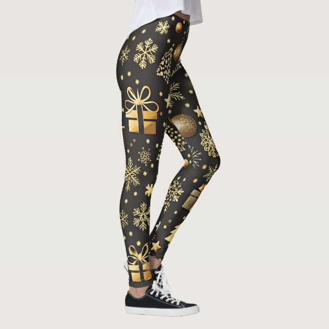 Elegant Black and Guld, Helgdag för julklapp Leggings (Höger)