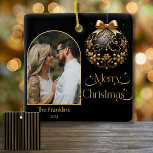 Elegant Black and Guld jul Photo Julgransprydnad Keramik