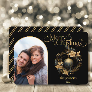 Elegant Black and Guld jul Photo Julkort