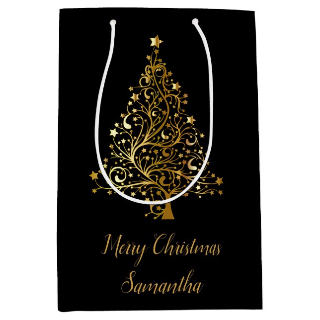 Elegant Black and Guld Julgran Gift Bag (Framsidan)