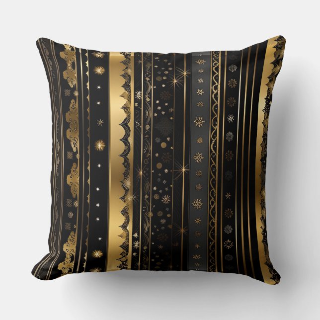 Elegant Black and Guld Lodrät Stripe Kudde (Framsida)