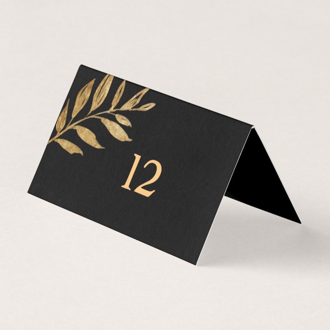 Elegant Black and Guld Löv Bord Card Kort (Framsida)