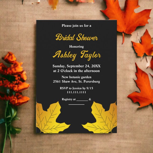 Elegant Black and Guld Löv Fall Möhippa Inbjudningar (Skapare uppladdad)