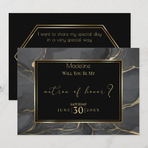 Elegant Black and Guld Marble Matron of Honor Inbjudningar
