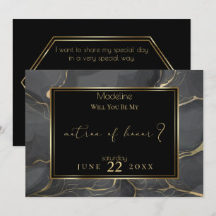 Elegant Black and Guld Marble Matron of Honor Inbjudningar