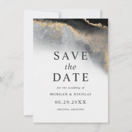 Elegant Black and Guld Marble Photo Save Date Spara Datumet