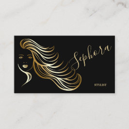Elegant Black and Guld Metallic Foil Hair Stylist Visitkort
