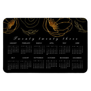 Elegant Black and guld minimalist 2023-kalender Magnet