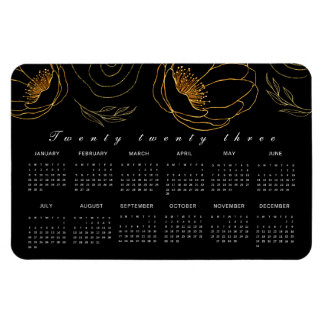 Elegant Black and guld minimalist 2023-kalender Magnet