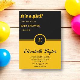 Elegant Black and Guld Monogram Chic Baby Shower Inbjudningar