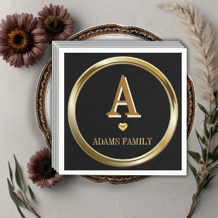 Elegant Black and Guld Monogram Family Baby Shower Pappersservett