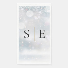 Elegant Black and Guld Monogram Winter Pappersservett
