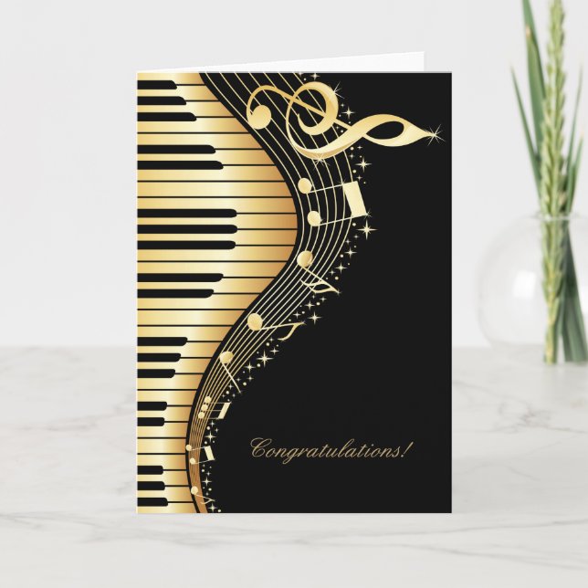 Elegant Black and Guld Musik noter Design Kort (Framsida)