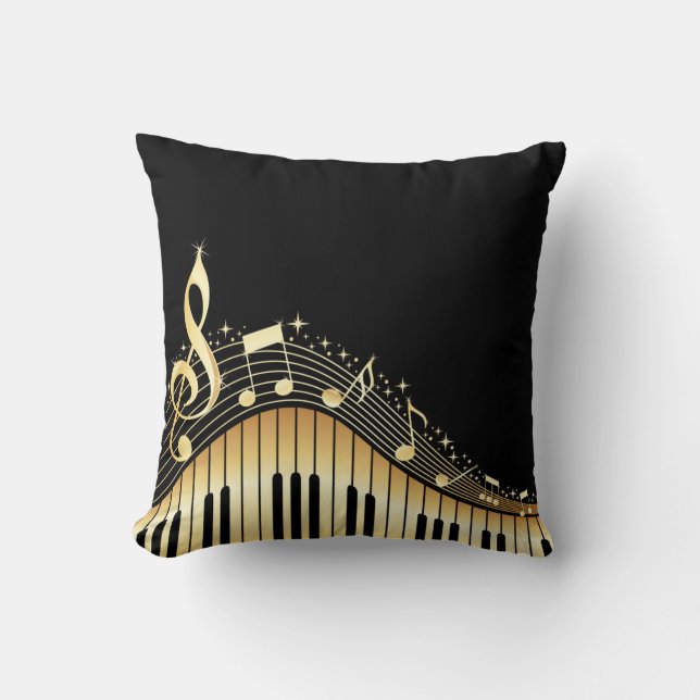 Elegant Black and Guld Musik noter Design Kudde (Framsida)