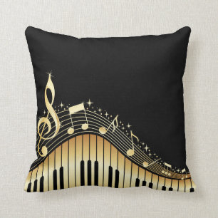 Elegant Black and Guld Musik noter Design Kudde