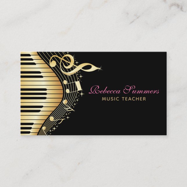 Elegant Black and Guld Musik noter Design Visitkort (Framsida)
