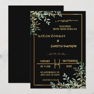 Elegant Black and guld Muslim Wedding bjudande Inbjudningar