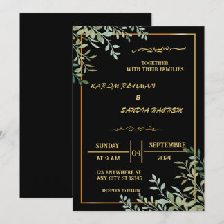 Elegant Black and guld Muslim Wedding bjudande Inbjudningar