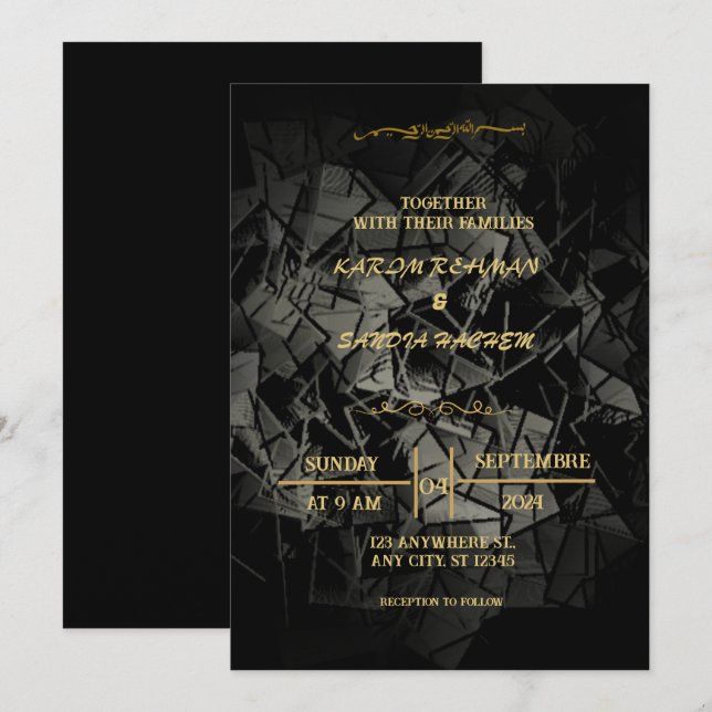 Elegant Black and guld Muslim Wedding bjudande Inbjudningar (Fram/baksida)